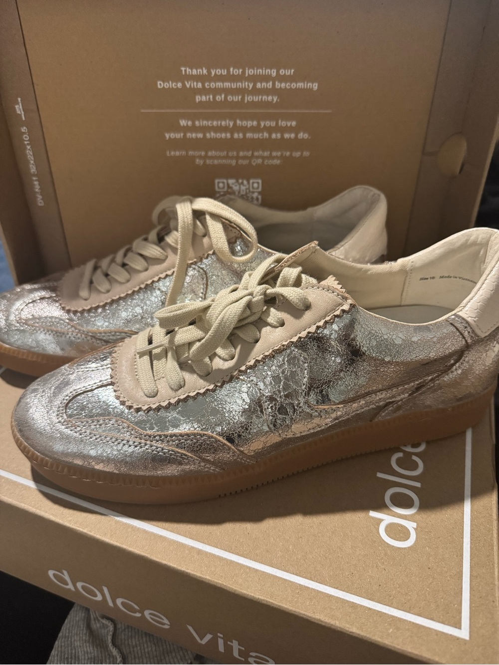 Dolce Vita Silver Metallic and Cream Lace-Up Sneakers
